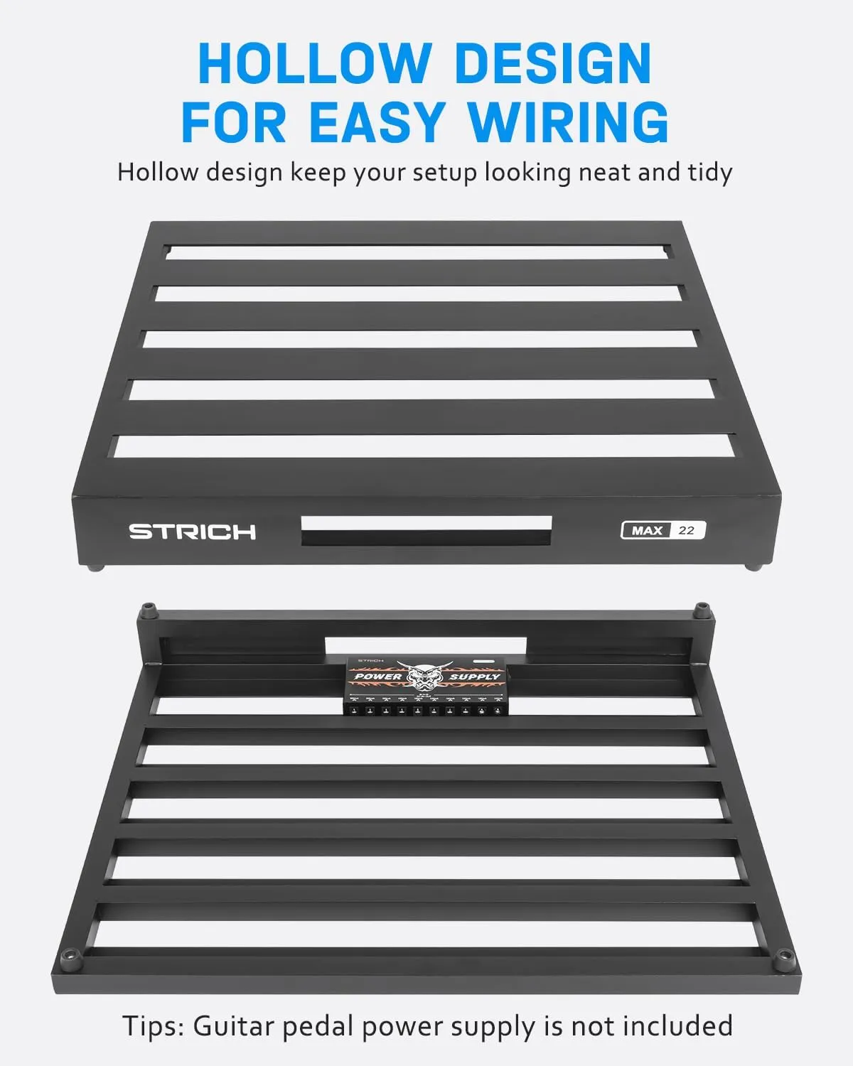 STRICH Guitar Pedal Board Extra Large Size, Aircraft Grade Aluminum 3.69lb Lightweight Pedalboard 22'' x 17.7'' Effect Pedals board with Carry Bag, MAX 22 (Angled)