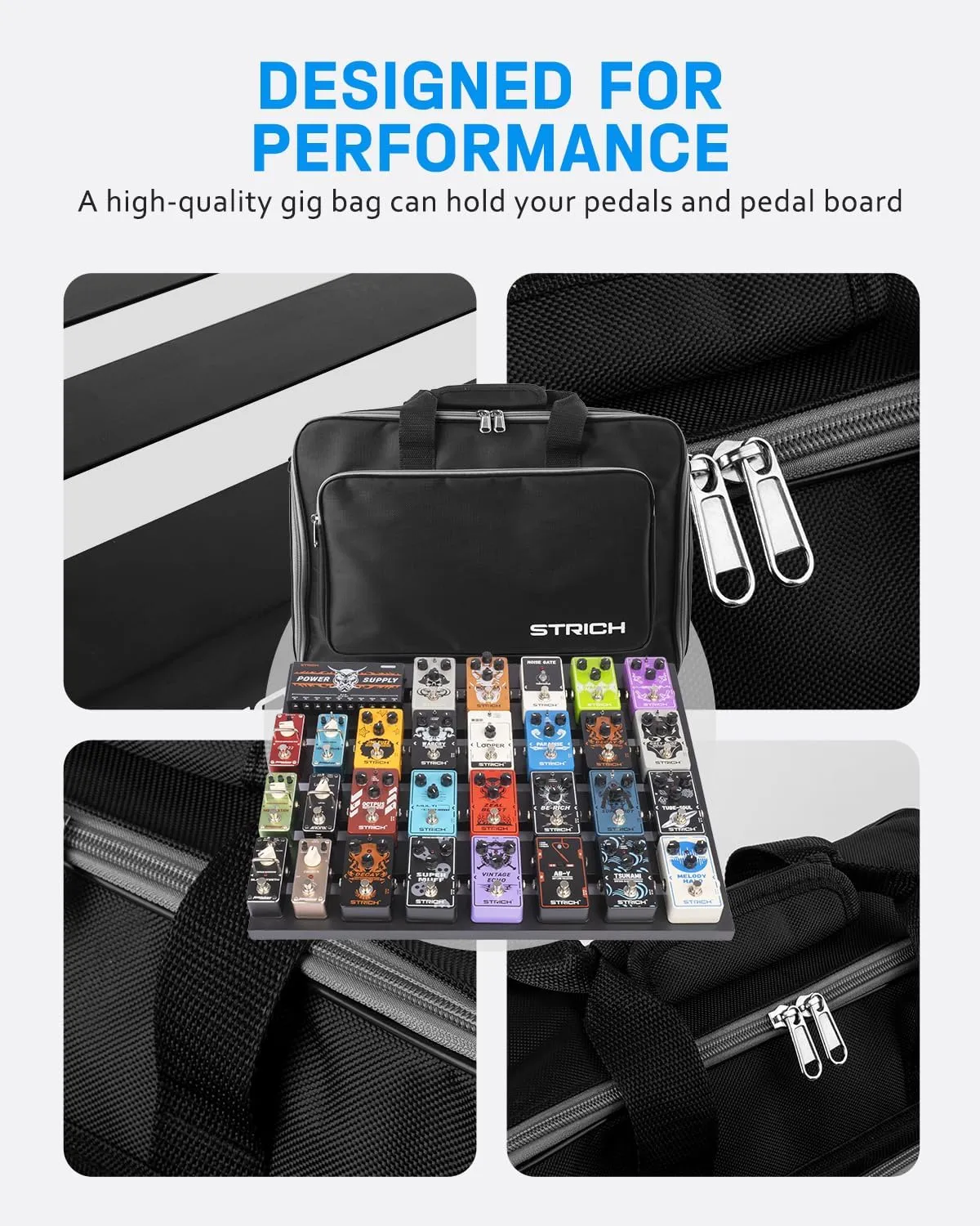 STRICH Guitar Pedal Board Extra Large Size, Aircraft Grade Aluminum 3.69lb Lightweight Pedalboard 22'' x 17.7'' Effect Pedals board with Carry Bag, MAX 22 (Angled)