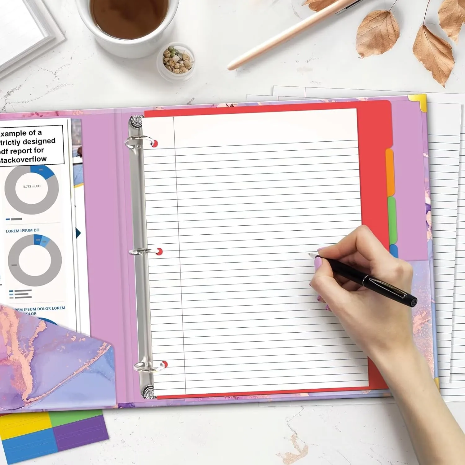 Stylish 1-Inch 3-Ring Binder Organizer – Letter-Size, Premium Hardcover with Dividers & Labels, for Home, School, Office (Pink Marble)