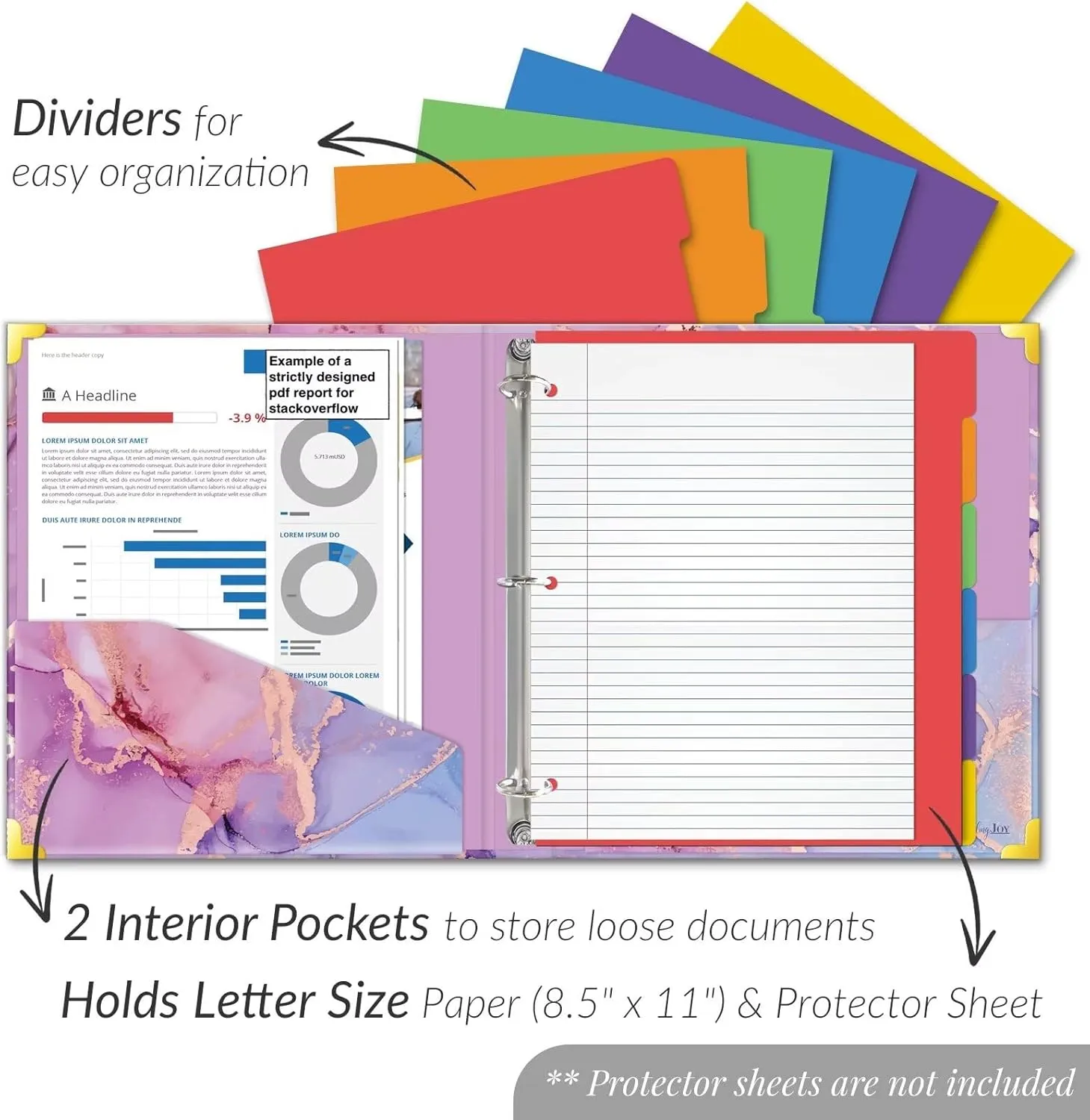 Stylish 1-Inch 3-Ring Binder Organizer – Letter-Size, Premium Hardcover with Dividers & Labels, for Home, School, Office (Pink Marble)