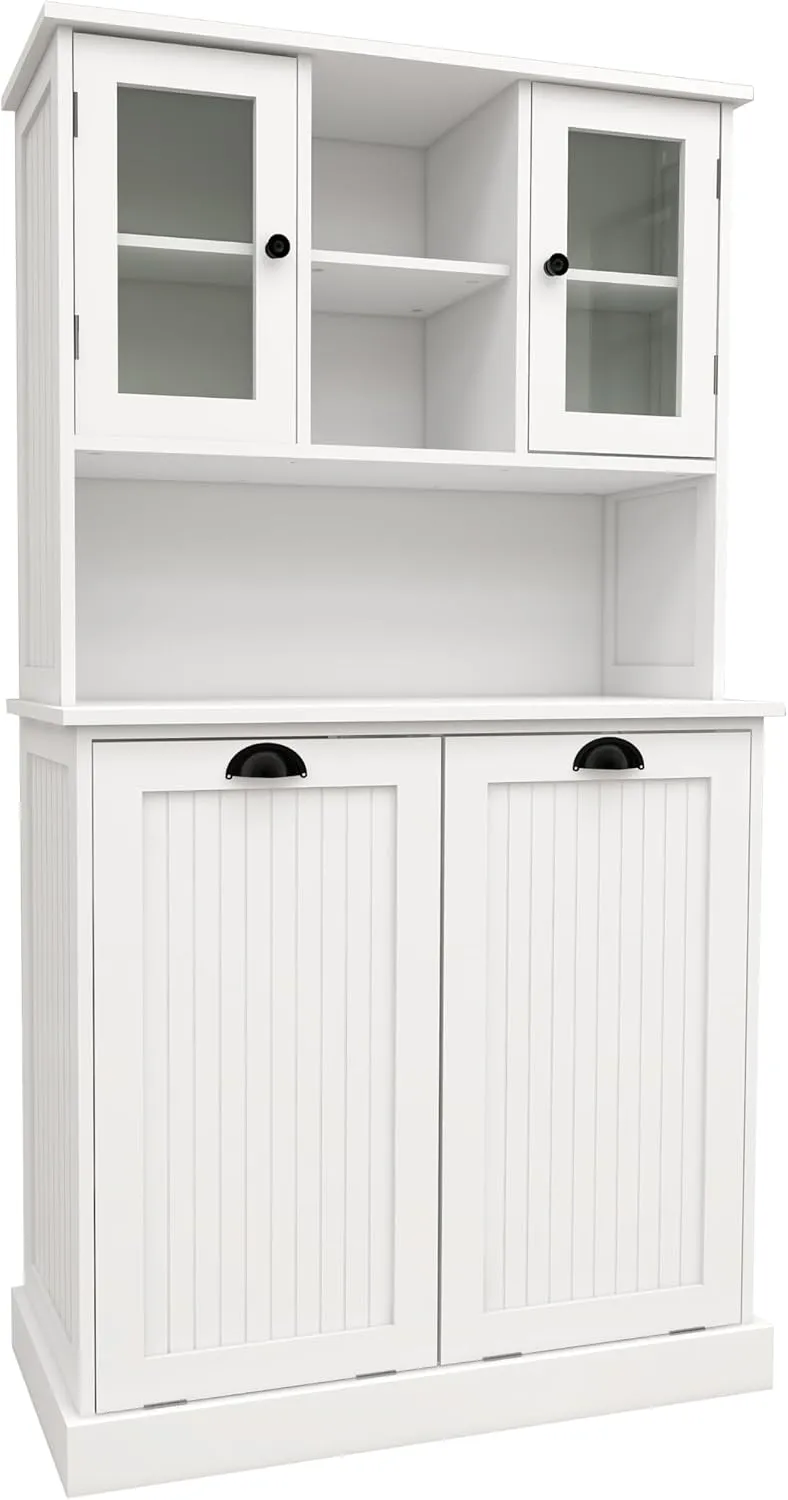 Stylish Tilt-Out Dirty Laundry Basket Cabinet for Organized Living, Includes 2 Adjustable Shelves, Elegant White Finish