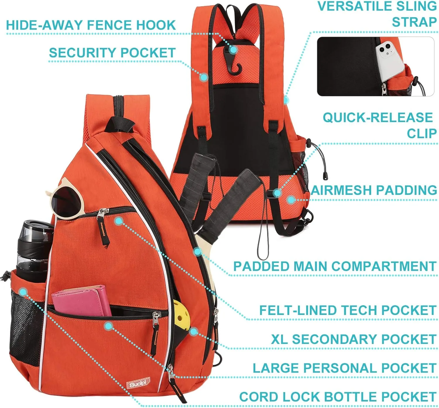 Sucipi Pickleball Bag Pickleball Backpack for Women Men Pickleball Paddle Backpack Reversible Pickleball Paddle Bag Pickleball Rackets Bags for Ladies