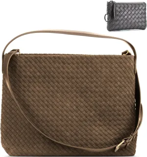 Suede Hobo Bag for Women Woven Bag Shoulder Bag Casual Tote Bag