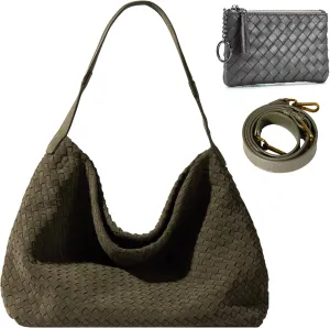 Suede Hobo Bag for Women Woven Bag Shoulder Bag Casual Tote Bag