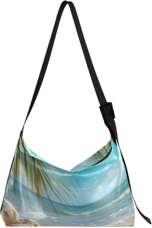 Sunny Beach Scene Shoulder Bag for Women Waterproof PU Leather Hobo Bags Crossbody Purse with Zipper Closure