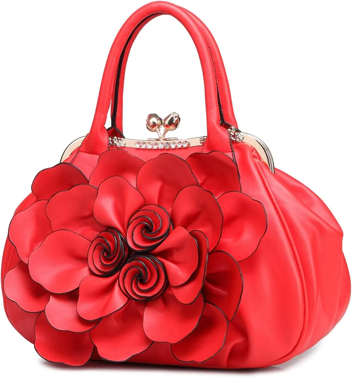 SUNROLAN Women's Handbags 3D Flower Seris Evening Bags PU Leather Rhinestone Crossbody Bag with Detachable Strap