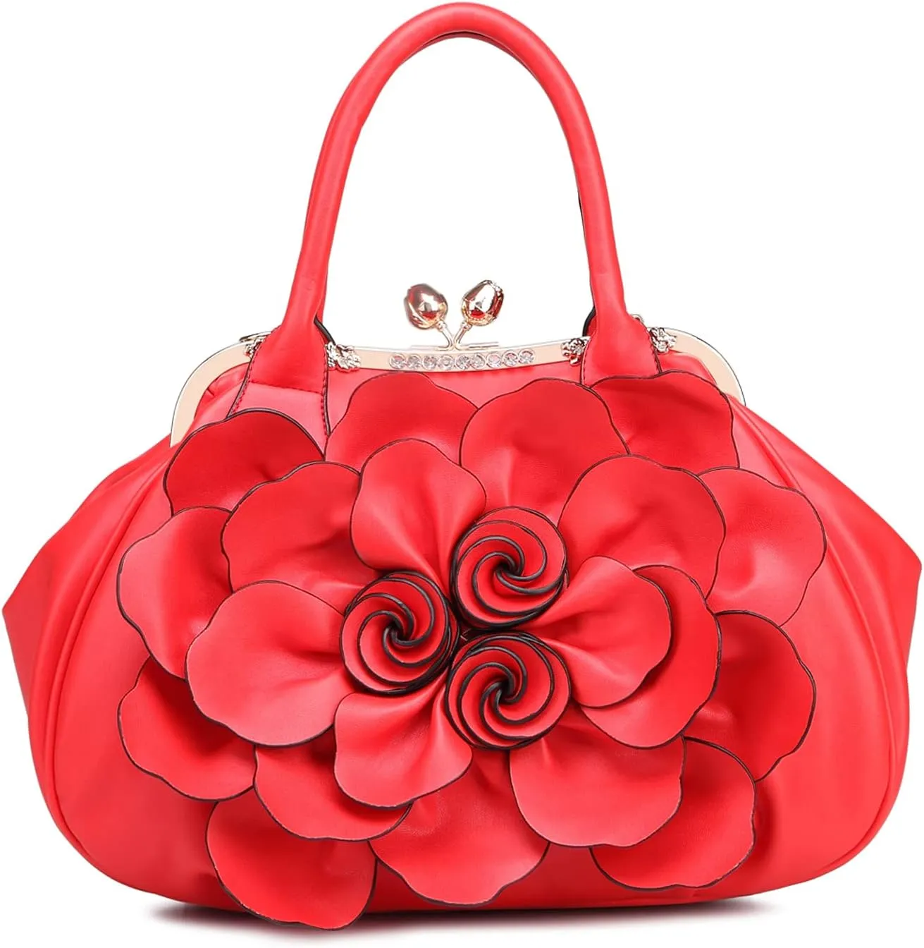 SUNROLAN Women's Handbags 3D Flower Seris Evening Bags PU Leather Rhinestone Crossbody Bag with Detachable Strap