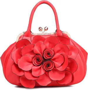 SUNROLAN Women's Handbags 3D Flower Seris Evening Bags PU Leather Rhinestone Crossbody Bag with Detachable Strap