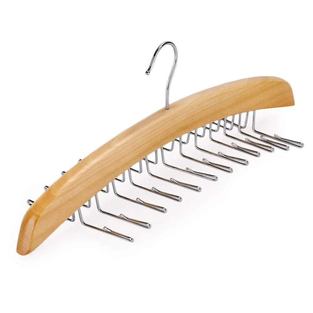 SunTrade Wooden Tie Hanger,24 Tie Organizer Rack Hanger Holder Hook (Beige, 24 Hooks)
