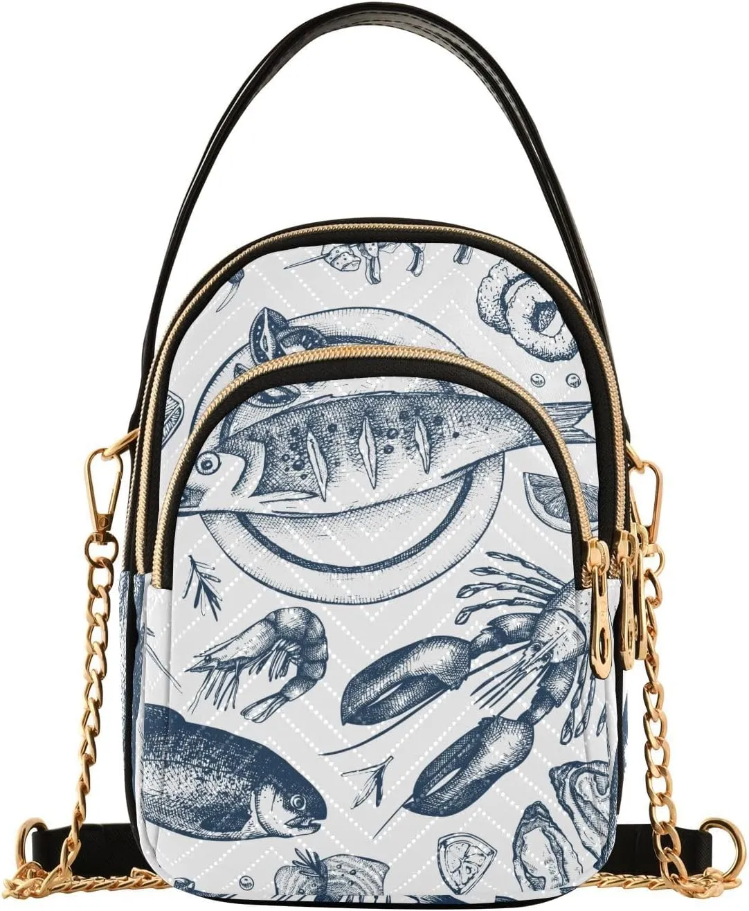 susiyo Seafood Small Crossbody Bags Shoulder Bag for Women Multi Zipper Stylish Ladies Messenger Bags Phone Purse Handbag Wallet