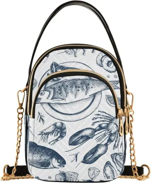 susiyo Seafood Small Crossbody Bags Shoulder Bag for Women Multi Zipper Stylish Ladies Messenger Bags Phone Purse Handbag Wallet