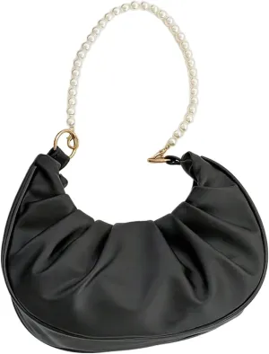 SweatyRocks Women's Elegant Clutch Purse Pearl Strap Shoulder Handbag Small Leather Ruched Bag