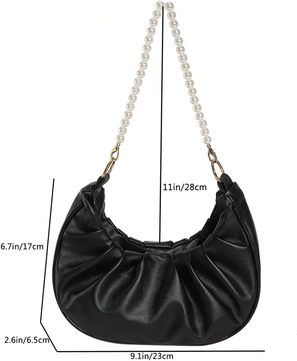 SweatyRocks Women's Elegant Clutch Purse Pearl Strap Shoulder Handbag Small Leather Ruched Bag