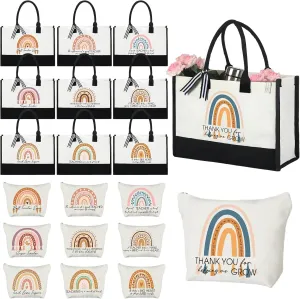 Sweetude 20 Pack Teacher Appreciation Gift Bulk Christmas Gifts Teachers Day Gifts Rainbow Canvas Tote Beach Bag for Women (Fresh)