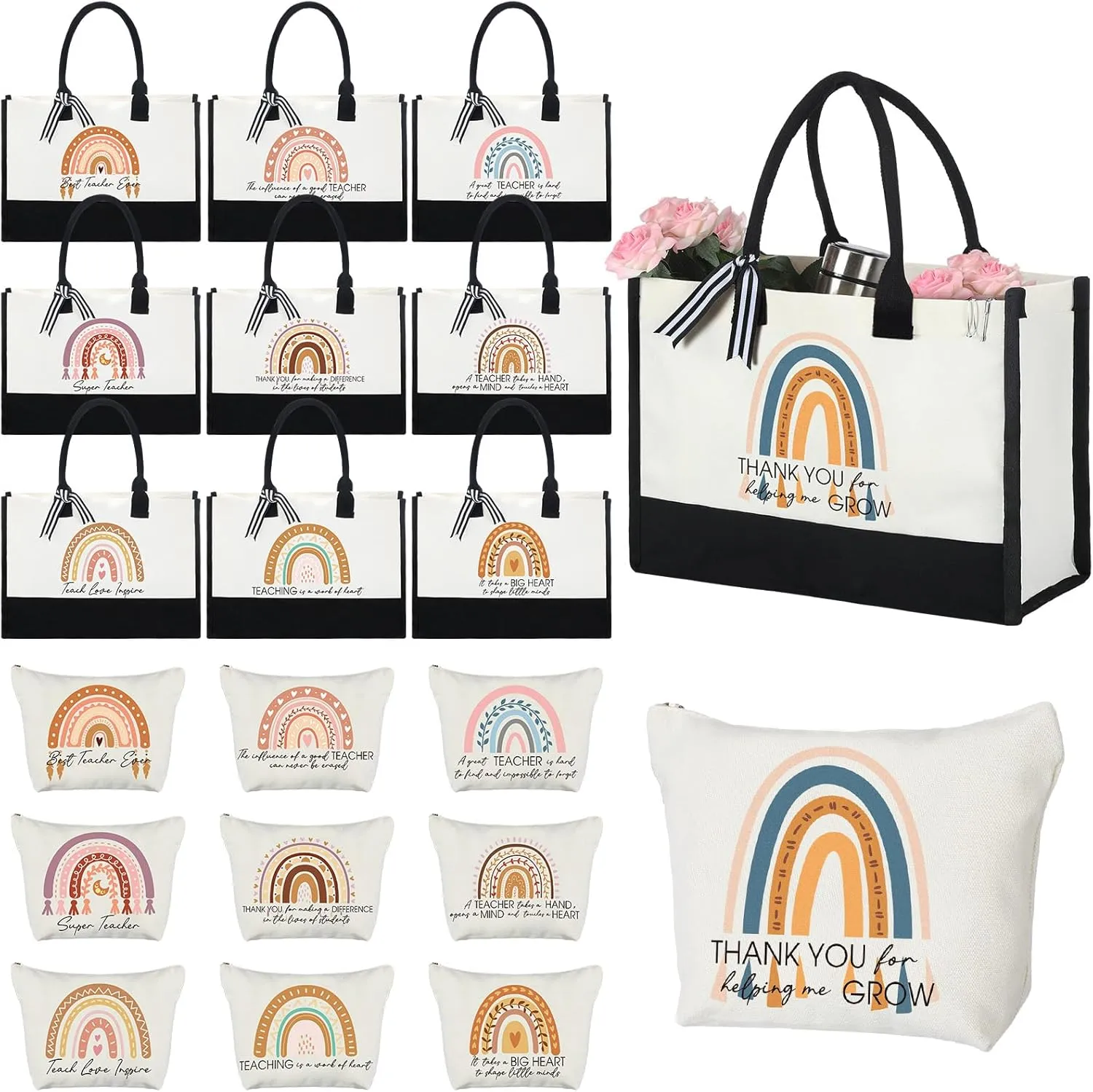 Sweetude 20 Pack Teacher Appreciation Gift Bulk Christmas Gifts Teachers Day Gifts Rainbow Canvas Tote Beach Bag for Women (Fresh)