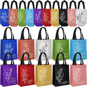 Sweetude 60 Pcs Christian Gift Bags Bulk,Non Woven Church Welcome Totes for Fathers Day,Medium Floral Bible Verse Bags with Handle,Reusable Religious Totes for Mom,Dad,Church Visitors(Multicolor)