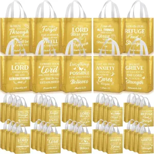 Talltalk 50 Pcs Christian Gift Bag Bulk Reusable Bible Verse Tote Religious Church Bags for Fathers Day Sunday School Gift(Gold,Medium)