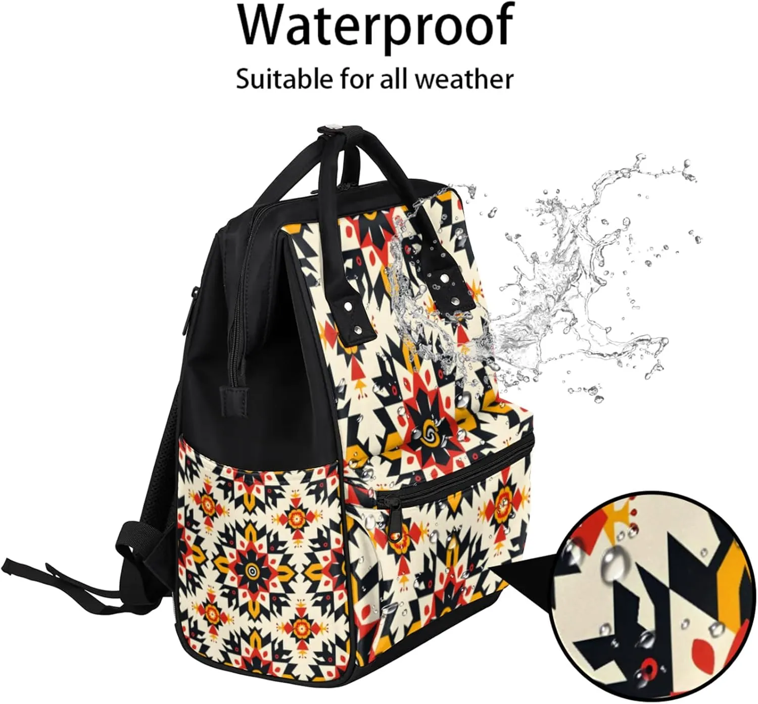 Tavisto Geometric Flower Fun Double Shoulder Mommy Bag for Women, Polyester Large Capacity Diaper Backpack with Multi Pockets, Waterproof Adjustable Straps Diaper Bag for Moms Dads, 11''×7''×15.7''