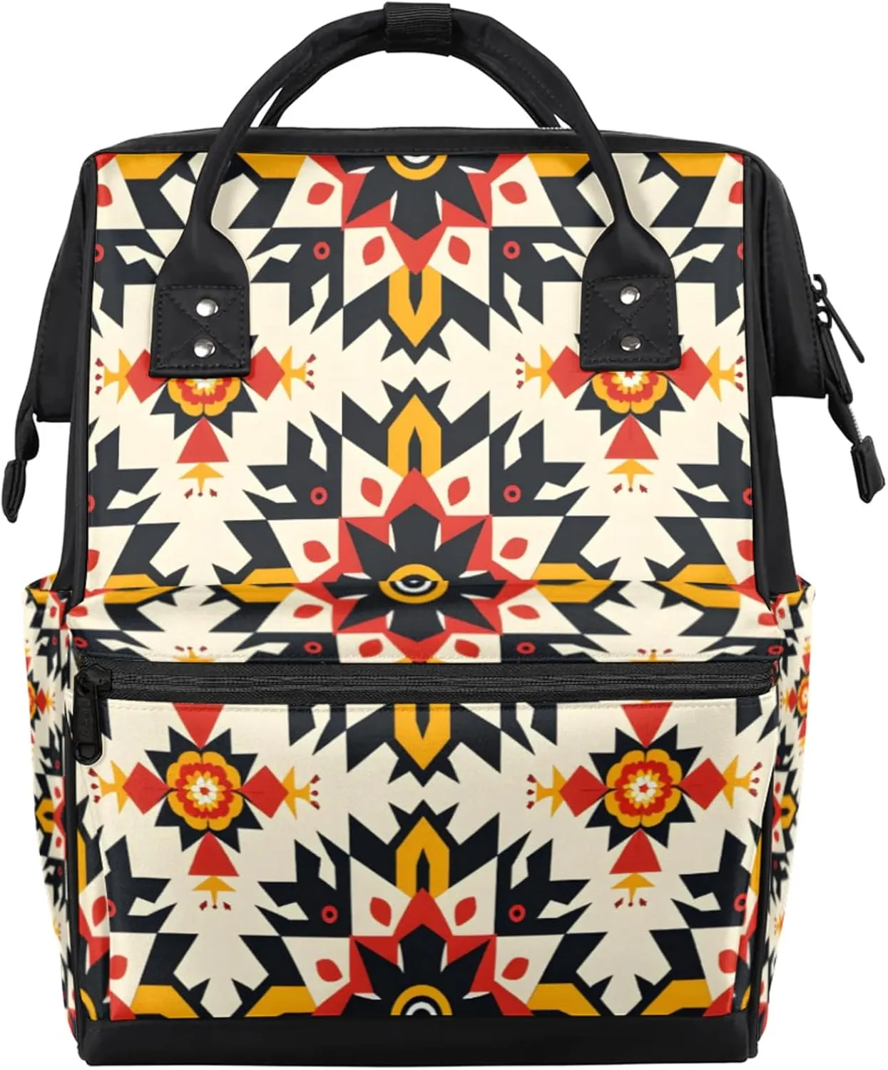 Tavisto Geometric Flower Fun Double Shoulder Mommy Bag for Women, Polyester Large Capacity Diaper Backpack with Multi Pockets, Waterproof Adjustable Straps Diaper Bag for Moms Dads, 11''×7''×15.7''