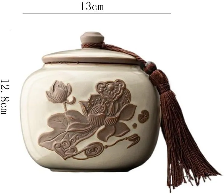 Tea Canister Ru Kiln Ceramic Tea Canister With Sealed Lid And Tassel Chinese Vintage Coffee Tea Nut Storage Tin Tea Tin(Blue)