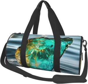 teal and gold marble Print Round Large Capacity Travel Luggage Bags,Men's and Women's Hand-Held Travel Clothing Bags