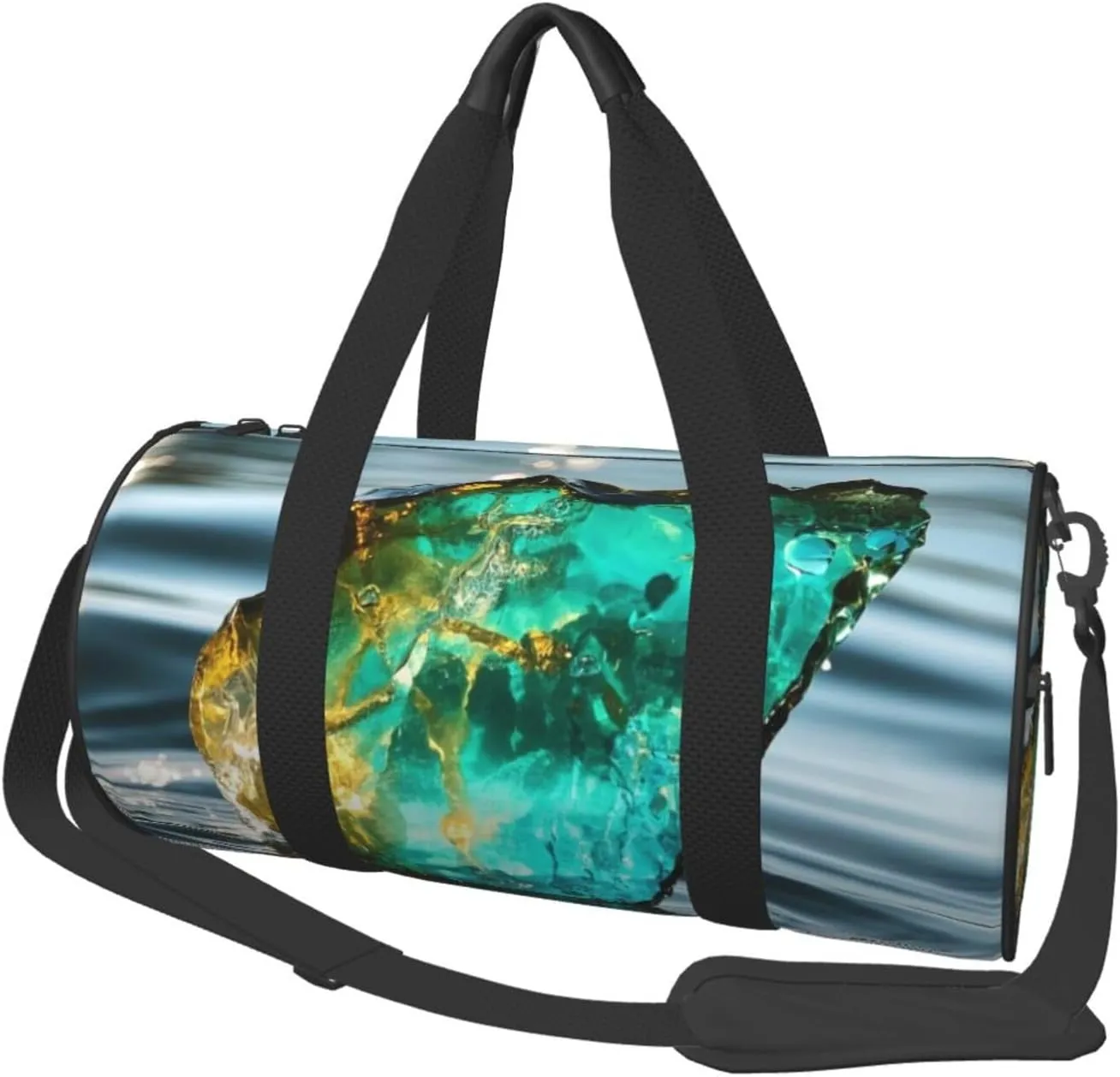 teal and gold marble Print Round Large Capacity Travel Luggage Bags,Men's and Women's Hand-Held Travel Clothing Bags