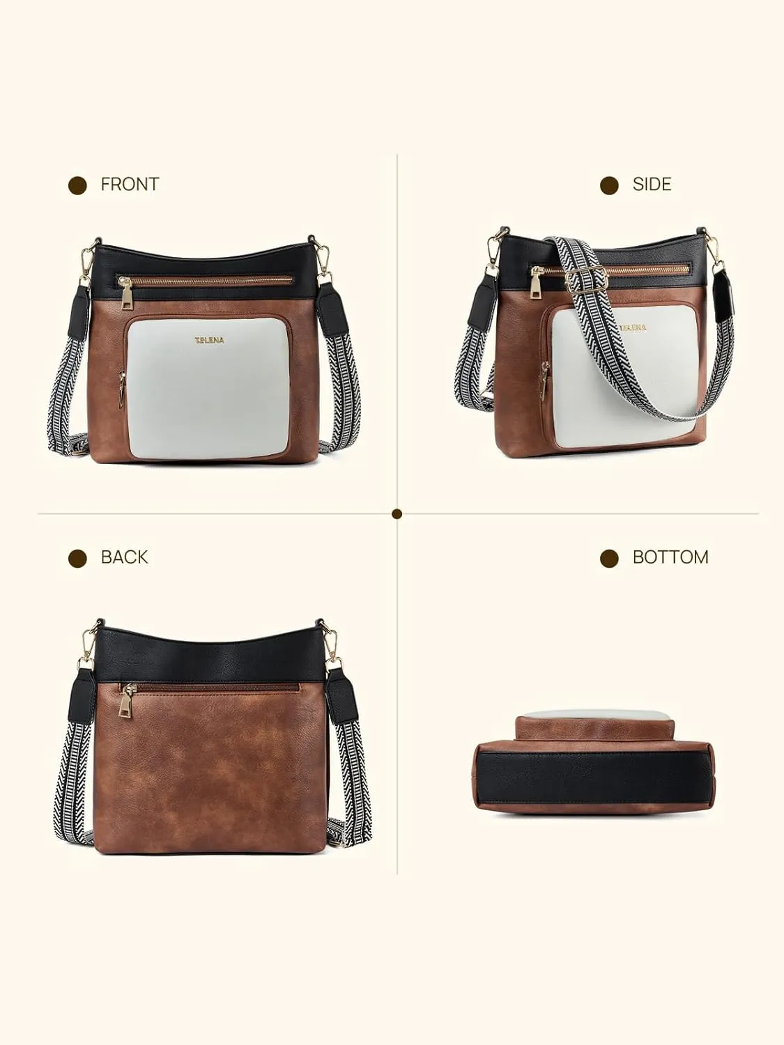 Telena Hobo Bags for Women Leather Purses Crossbody Bag Multi Pockets Large Shoulder Bags with Adjustable Strap