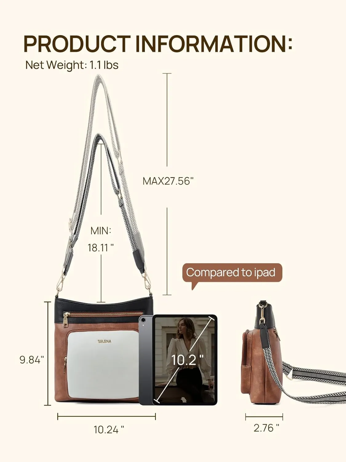 Telena Hobo Bags for Women Leather Purses Crossbody Bag Multi Pockets Large Shoulder Bags with Adjustable Strap
