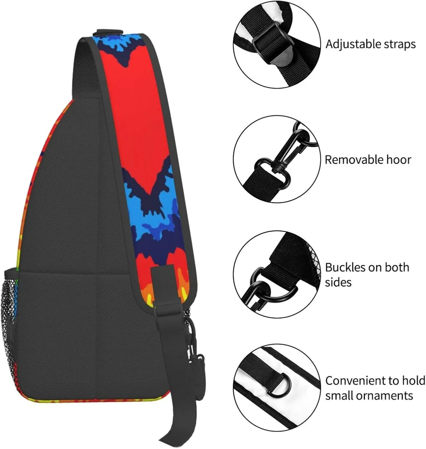 Tie Dye Swirl Rainbow Chest Bags Crossbody Sling Bag Shoulder Bag Travel Hiking Daypack For Men Women