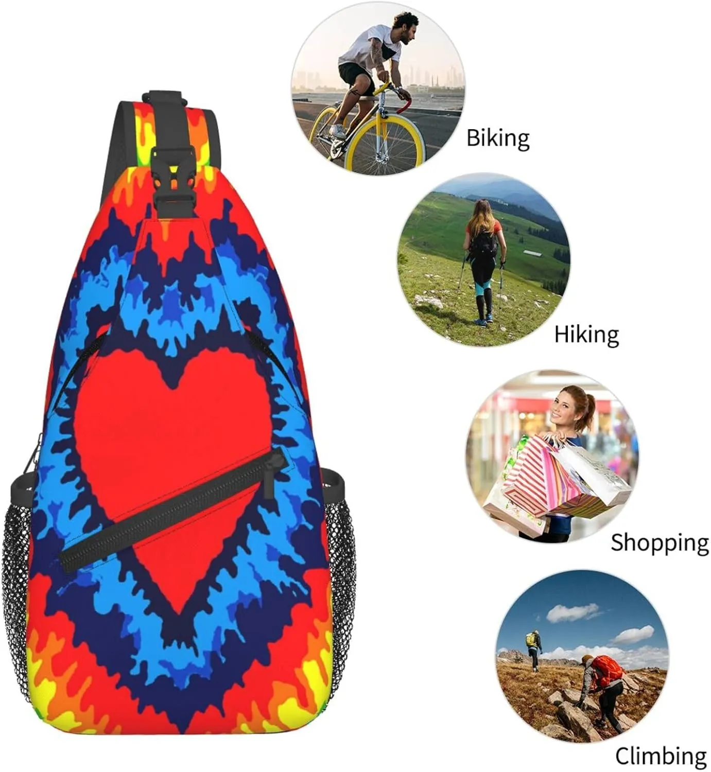 Tie Dye Swirl Rainbow Chest Bags Crossbody Sling Bag Shoulder Bag Travel Hiking Daypack For Men Women