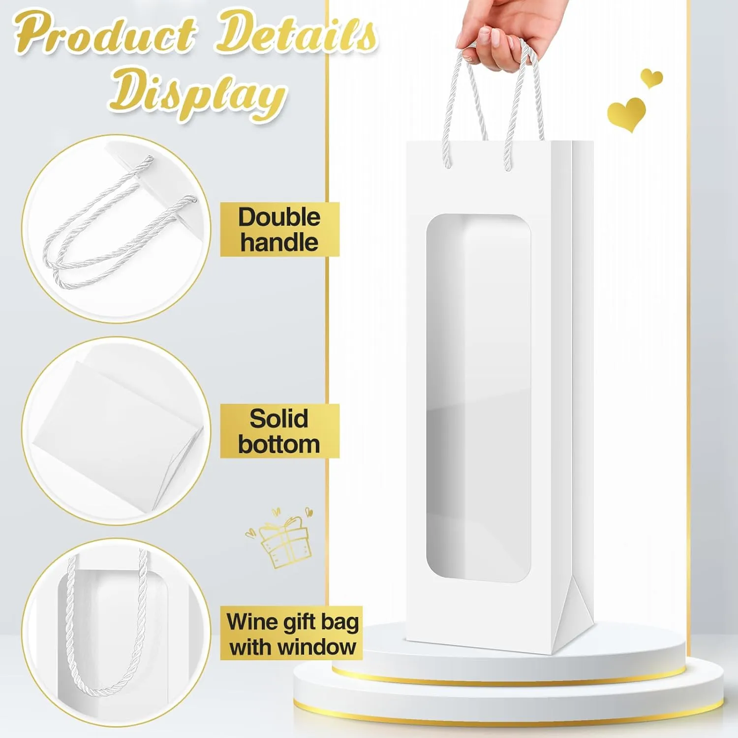Tioncy 24 Pcs Single Wine Bottle Gift Bag, Clear Window Wine Bags for Wedding Reusable Flower Boxes Bulk with Handles for Holiday Birthday(White)