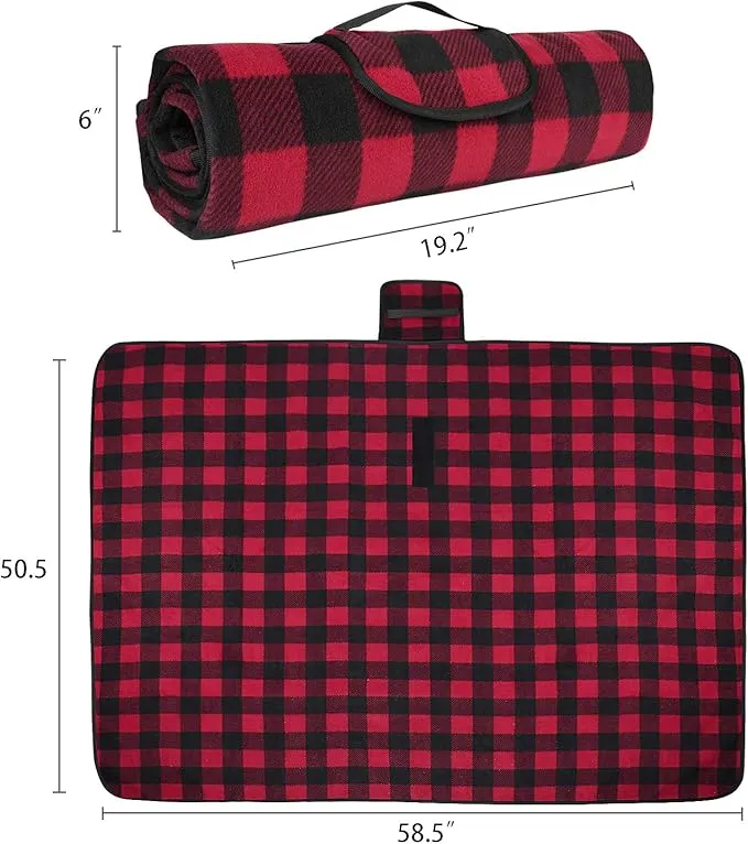 Tirrinia Outdoors Waterproof Throw Blanket, 51”x 59” Lightweight Fleece Stadium Windproof Mat for Boat, Traveling, Camping, Hiking, Football - Machine Washable, Red-Black Plaid