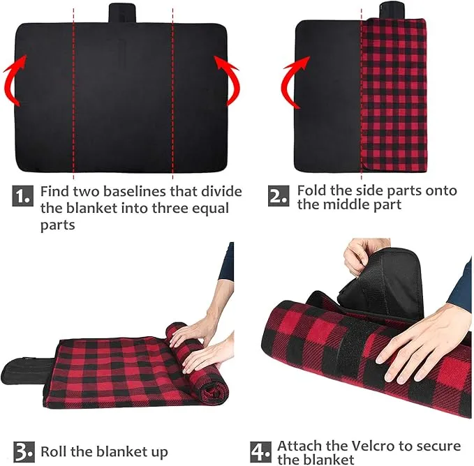 Tirrinia Outdoors Waterproof Throw Blanket, 51”x 59” Lightweight Fleece Stadium Windproof Mat for Boat, Traveling, Camping, Hiking, Football - Machine Washable, Red-Black Plaid