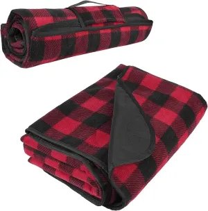 Tirrinia Outdoors Waterproof Throw Blanket, 51”x 59” Lightweight Fleece Stadium Windproof Mat for Boat, Traveling, Camping, Hiking, Football - Machine Washable, Red-Black Plaid