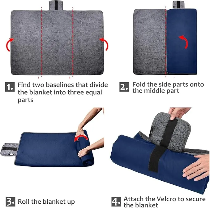 Tirrinia Outdoors Waterproof Throw Blanket, 51”x 59” Sherpa Fleece Stadium Windproof Mat Boat, Traveling, Camping, Hiking, Football - Machine Washable, Navy Blue