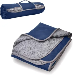 Tirrinia Outdoors Waterproof Throw Blanket, 51”x 59” Sherpa Fleece Stadium Windproof Mat Boat, Traveling, Camping, Hiking, Football - Machine Washable, Navy Blue