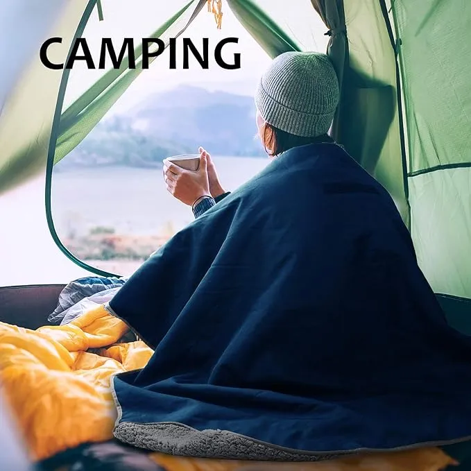 Tirrinia Outdoors Waterproof Throw Blanket, 51”x 59” Sherpa Fleece Stadium Windproof Mat Boat, Traveling, Camping, Hiking, Football - Machine Washable, Navy Blue