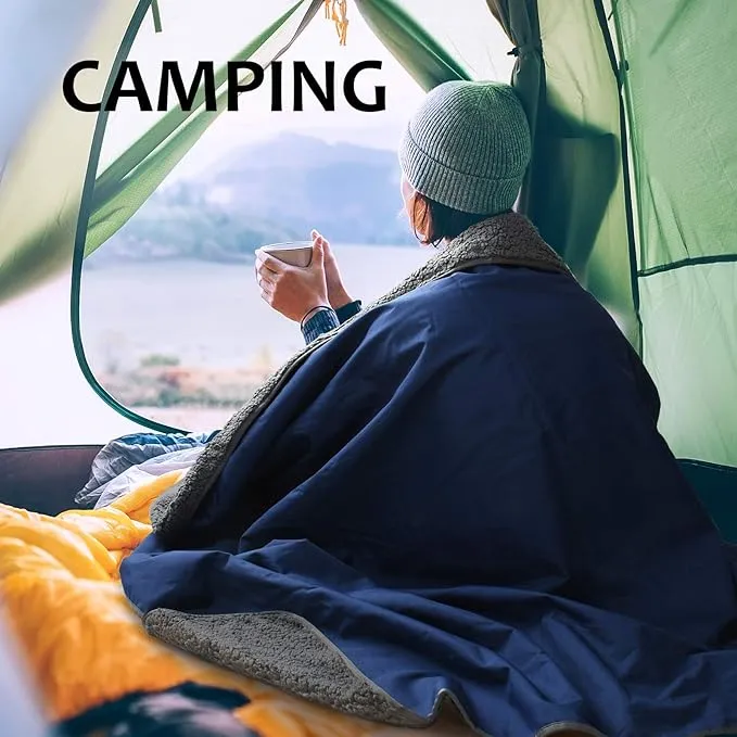 Tirrinia Outdoors Waterproof Throw Blanket, 66”x 90” Sherpa Fleece Stadium Windproof Mat for Boat, Traveling, Camping, Hiking, Football - Machine Washable