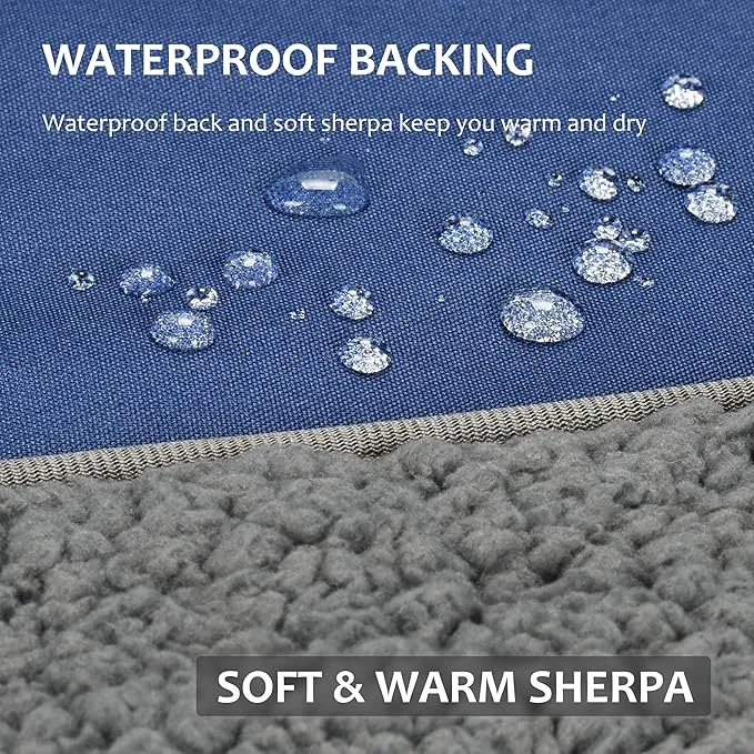 Tirrinia Outdoors Waterproof Throw Blanket, 66”x 90” Sherpa Fleece Stadium Windproof Mat for Boat, Traveling, Camping, Hiking, Football - Machine Washable