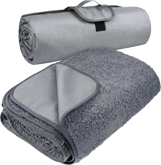 Tirrinia Outdoors Waterproof Throw Blanket, 66”x 90” Sherpa Fleece Stadium Windproof Mat for Boat, Traveling, Camping, Hiking, Football - Machine Washable