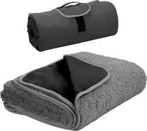 Tirrinia Outdoors Waterproof Throw Blanket, Sherpa Fleece Stadium Windproof Mat for Camping, Picnic, Traveling, Boat, Football - Machine Washable, Black