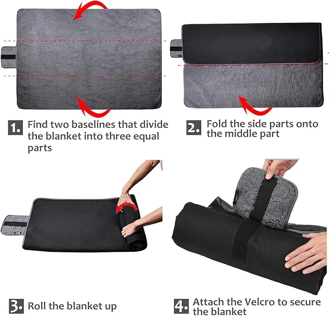 Tirrinia Outdoors Waterproof Throw Blanket, Sherpa Fleece Stadium Windproof Mat for Camping, Picnic, Traveling, Boat, Football - Machine Washable, Black