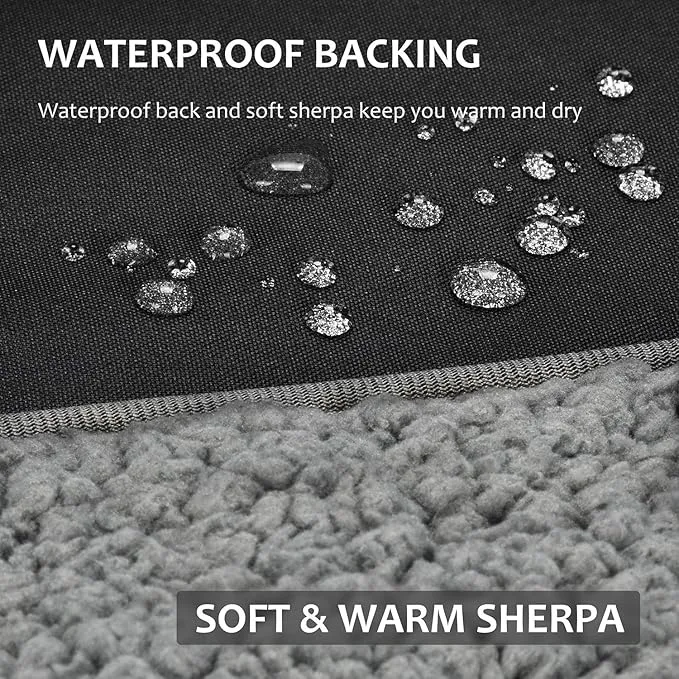 Tirrinia Outdoors Waterproof Throw Blanket, Sherpa Fleece Stadium Windproof Mat for Camping, Picnic, Traveling, Boat, Football - Machine Washable, Black