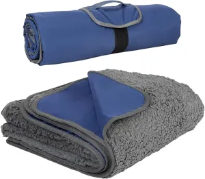 Tirrinia Outdoors Waterproof Throw Blanket, Sherpa Fleece Stadium Windproof Mat for Camping, Picnic, Traveling, Boat, Football - Machine Washable, Navy