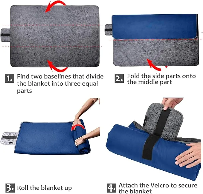 Tirrinia Outdoors Waterproof Throw Blanket, Sherpa Fleece Stadium Windproof Mat for Camping, Picnic, Traveling, Boat, Football - Machine Washable, Navy