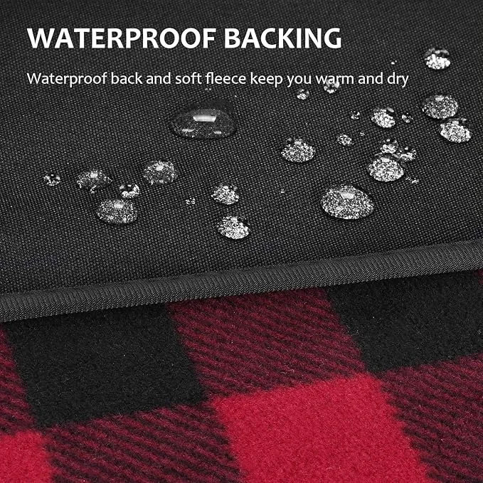 Tirrinia Outdoors Waterproof Throw Blanket, Sherpa Fleece Stadium Windproof Mat for Camping, Picnic, Traveling, Boat, Football - Machine Washable, Red-Black Plaid