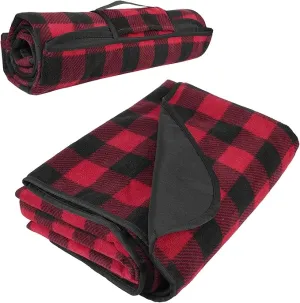Tirrinia Outdoors Waterproof Throw Blanket, Sherpa Fleece Stadium Windproof Mat for Camping, Picnic, Traveling, Boat, Football - Machine Washable, Red-Black Plaid