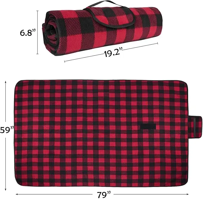 Tirrinia Outdoors Waterproof Throw Blanket, Sherpa Fleece Stadium Windproof Mat for Camping, Picnic, Traveling, Boat, Football - Machine Washable, Red-Black Plaid