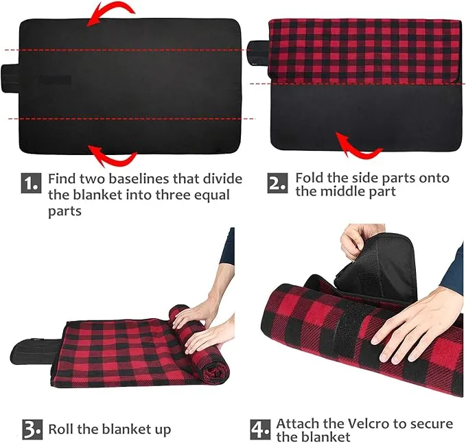 Tirrinia Outdoors Waterproof Throw Blanket, Sherpa Fleece Stadium Windproof Mat for Camping, Picnic, Traveling, Boat, Football - Machine Washable, Red-Black Plaid