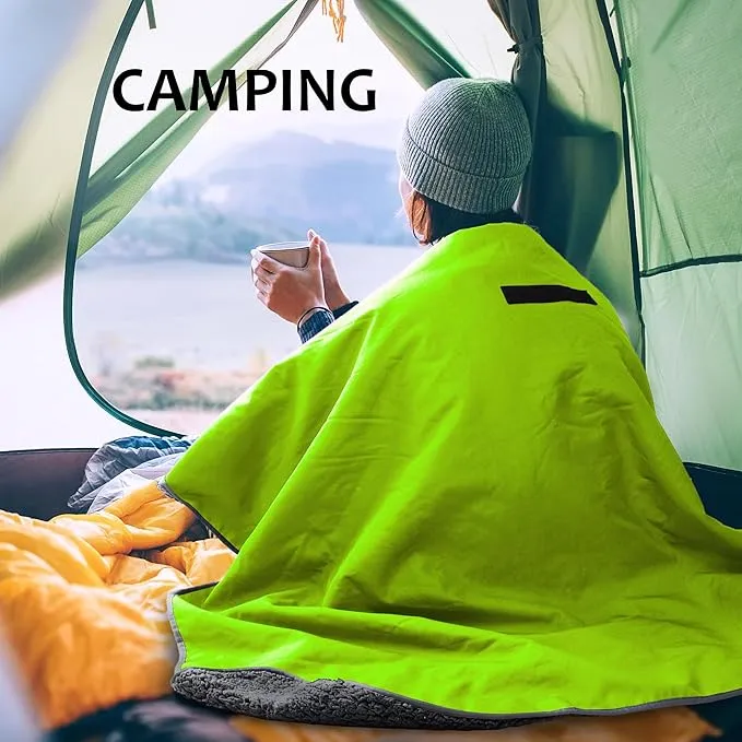 Tirrinia Outdoors Waterproof Throw Blanket, Sherpa Fleece Stadium Windproof Mat for Camping, Picnic, Traveling, Boat, Football - Machine Washable, Yellow Grey